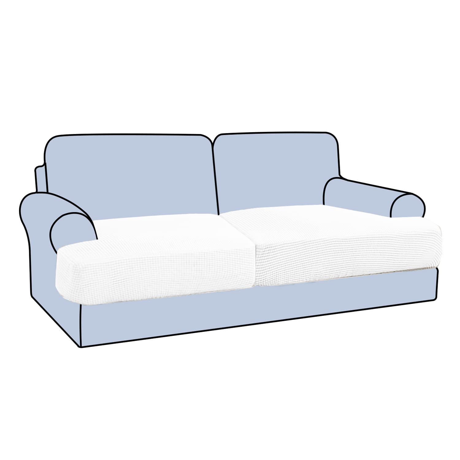 Sofa T Cushion Seat Covers Polar Fleece Couch Cushion Slipcovers for Individual Cushions Stretch Non-Slip with Elastic Bottom (White,Large 2 Seater)