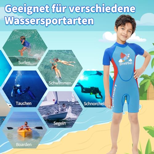Foto von Yueta Neoprenanzug Kinder kurz, 2.5 mm Neopren Surfanzug Kinder, Kurzarm Einteiler Neoprenanzüge Jungen für Schwimmen, Tauchen, Surfen