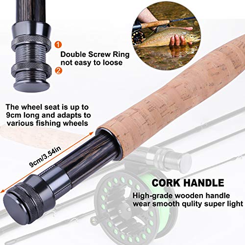 TOPFORT Fly Fishing Rod and Reel Combo Starter Kit, 4 Piece Lightweight Ultra-Portable Graphite Fly Rod 5/6 Complete Starter Package with Carrier Bag
