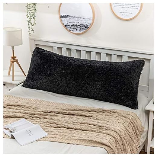 MIULEE Decorative Luxury Faux Fur Body Pillow Cover Long Bed Pillowcase Plush Throw Pillow Cover Hidden Zipper Closure for Sofa Bedroom Pregnant Adults Women Sleeping King Size 20 x 36 Inches Black