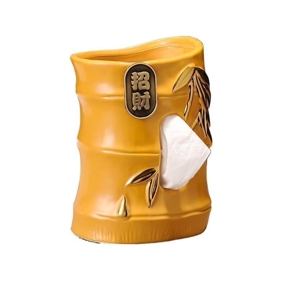 Tissue Case Chinese Style Tissue Box Holder Cover Coffee Table Desktop ceramics Facial Dispenser for Home Living Room Bedroom Office Decoration Tissue Dispenser(Yellow)