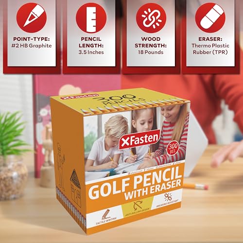 XFasten Lápices de Golf con Borrador, Pack 300 miniatura 3