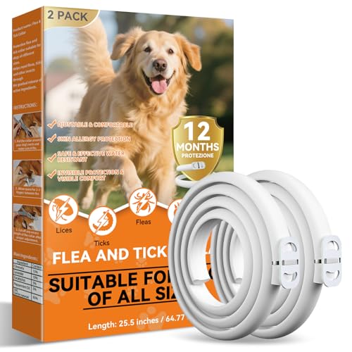 Collare Antiparassitario per Cani, Regolabile e Impermeabile con Protezione Naturale, 65cm Adatto a Tutte le Taglie, Protezione Efficace per 12 Mesi (2 Pack)