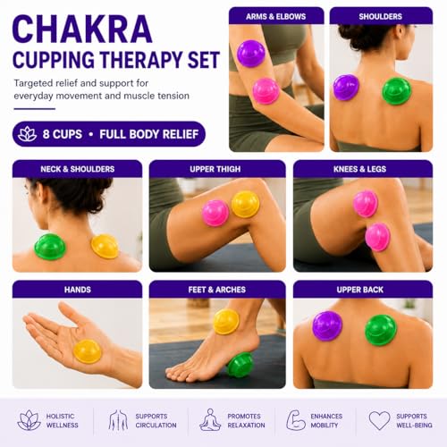 Image of Lure Essentials Cupping Therapy Set 8 Professional Silicone Cupping Cups for Muscle Knots, Joints, Muscles, Arms and Feet