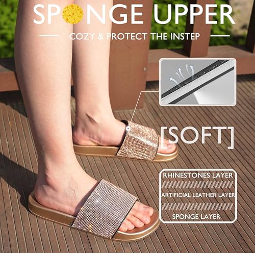 Image of Fur Story Womens Slides House Slippers Rhinestone Glitter Slides Cute bling Flat for Women Platform Sandals Cozy Bedroom Slippers Shower Shoes