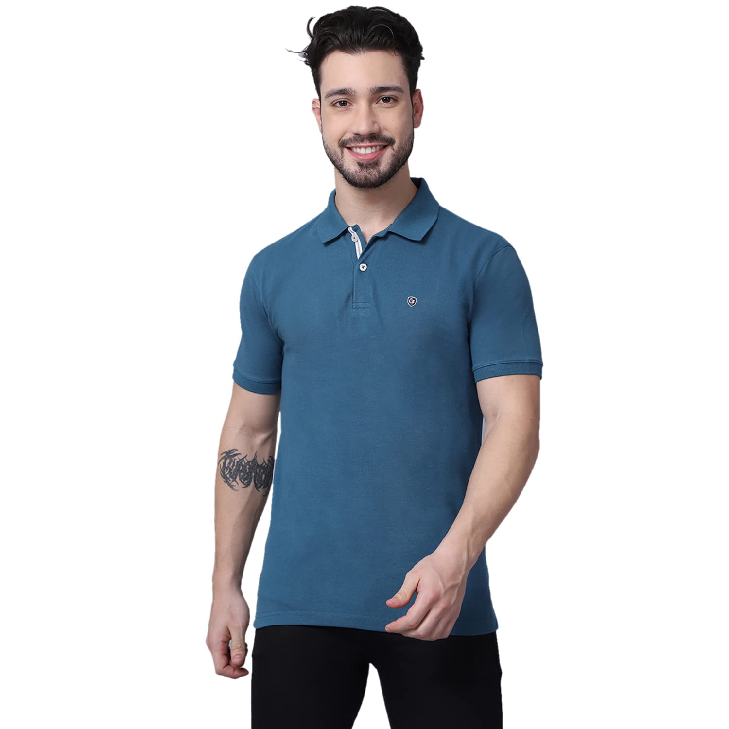 cantabil T-Shirt for Men l Breathable & Soft with Color Fastness Regular Fit Polo Neck Cotton Blend Fabric Solid Pattern-picture-17
