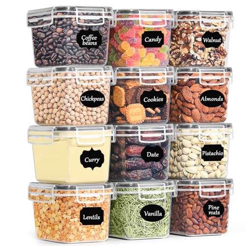 GoMaihe Vorratsdosen mit deckel luftdicht 12er-Set: Aufbewahrungsbox Küche Klein 800ml mit Etiketten | Lebensmittelbehälter für Müsli Zucker und Gewürze | BPA-FREI | Spülmaschinenfest