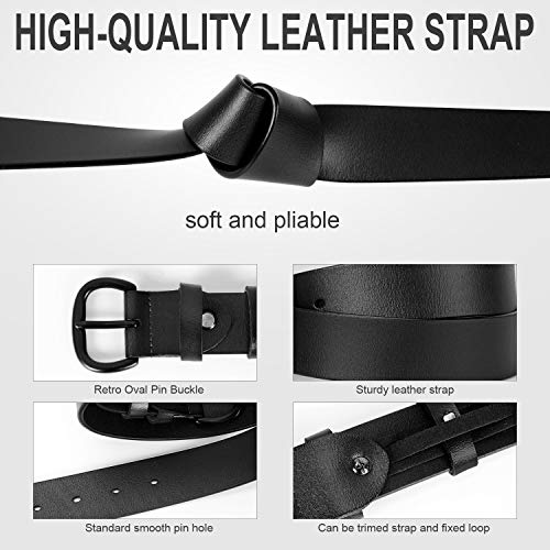 Jasgood Women's Leather Jeans Belt Black Waist Casual Belt For Pants Shorts With Black Metal Buckle, Black,Fit Pant Size 31-34 Inch #TOP3