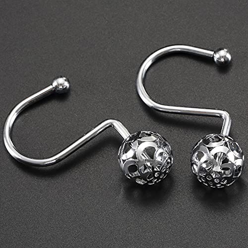 Chictie Silver Shower Curtain Hooks - Oil Rubbed Chrome Decorative Shower Curtain Rings,Set Of 12 Bling Metal Rustproof Shower Hangers For Bathroom Curtains Rods Hollow Ball Design #TOP2