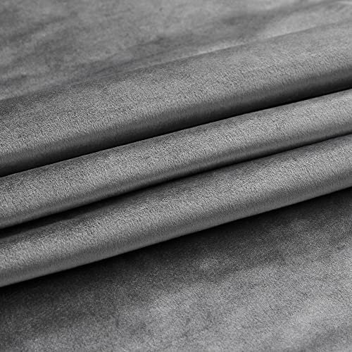 Image of PRIMROSE Dark Grey Velvet Curtains 96 inch Long for Living Room,Set of 2 Panels Blackout Rod Pocket Back Tab Window Treatment Room Darkening Heavy Decorative Curtains Drapes for Bedroom