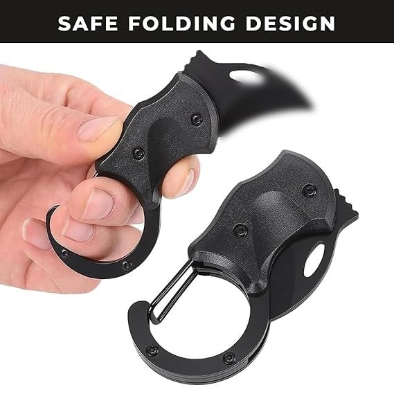 Image of Foldable Knife (Manual) Metal Keychain Key Ring Holder For Kitchen, Home, Travel and Office Tool Carbon Steel | Multipurpose Carbon Steel Blade Pocket Knives for Kitchen (BLACK - KEY CHIAN)