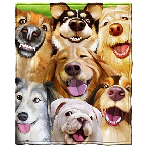 Dawhud Direct Super Soft Full/Queen Size Fleece Blanket, 75" x 90" (Dogs Selfie) Cover