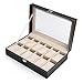 Readaeer, scatola per orologi, con 12 griglie in finta pelle, velluto e vetro