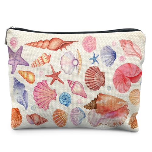 Likjad Seashell Preppy Beach Makeup Bag, Gifts for a Beach Lover Cosmetic Bags for Women, Seashell Gifts Makeup Pouch, Coastal Ocean Zipper Pouch