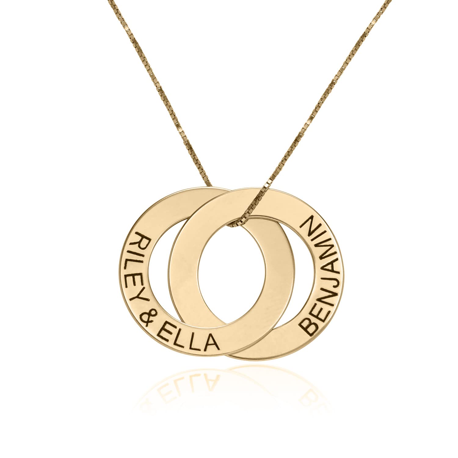 MYKA - Collana da donna con 2 anelli russi con incisione, ciondolo a forma di disco con incisione, personalizzabile con qualsiasi nome, regalo di compleanno per la mamma