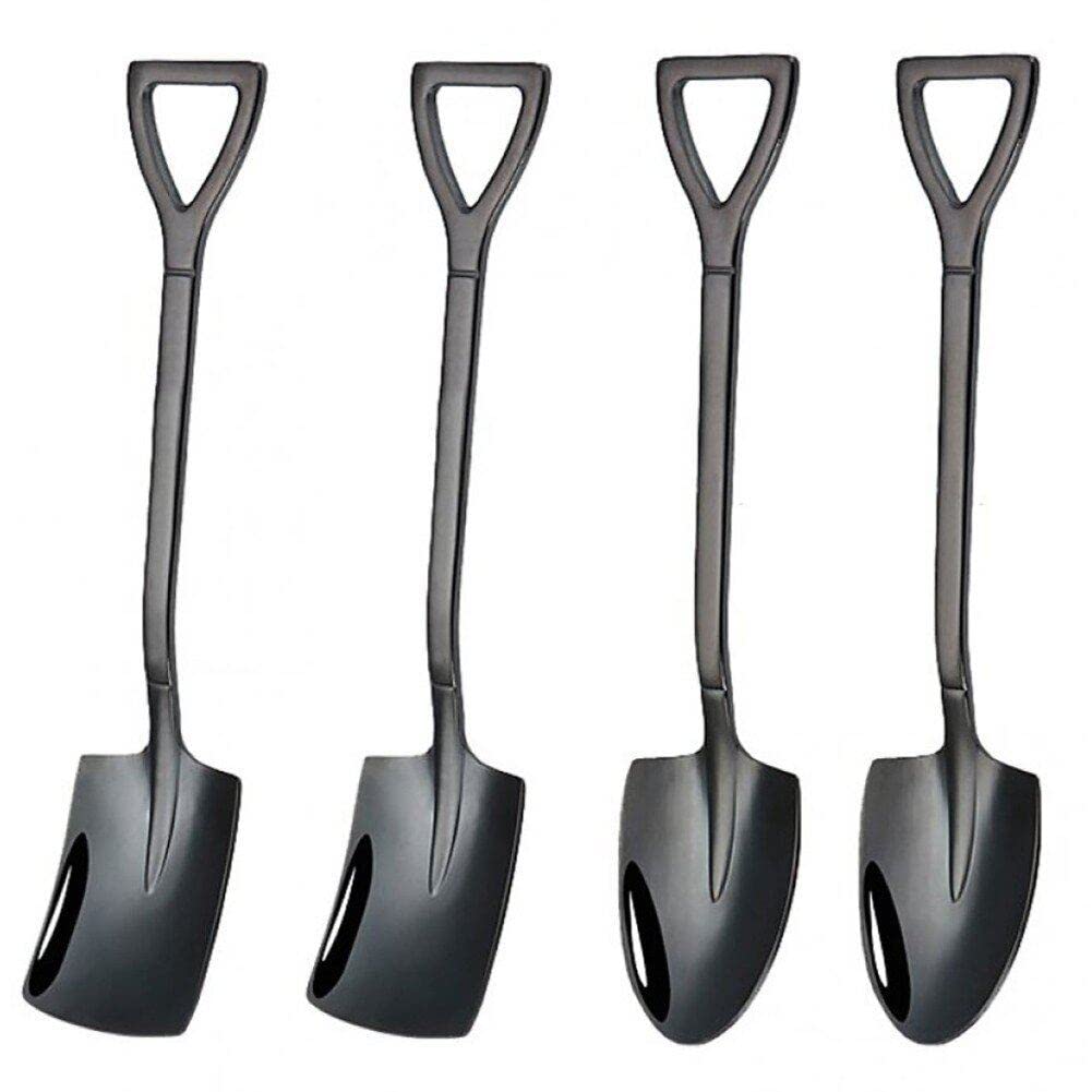 Wudaizhi Black 4 Pcs Spoon Stainless Steel Coffee Stirring Shape Dessert Spoons For Kitchen Tea Parties (Black)
