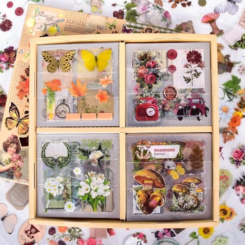 FunBlast PVC Self Adhesive 500 Pcs /100 Sheets Vintage Nature Stickers Retro Decorative Stickers for Plastic Surface Scrapbook DIY Stickers for Project Japanese Style Sticker (Multicolor) 1 cm