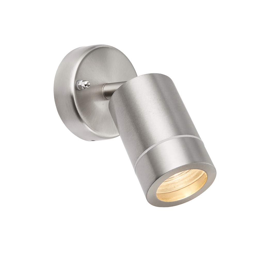 National Lighting PALIN Brushed Stainless Steel External Outdoor Security GU10 Adjustable Tilt Wall Spot Light IP44 Rated