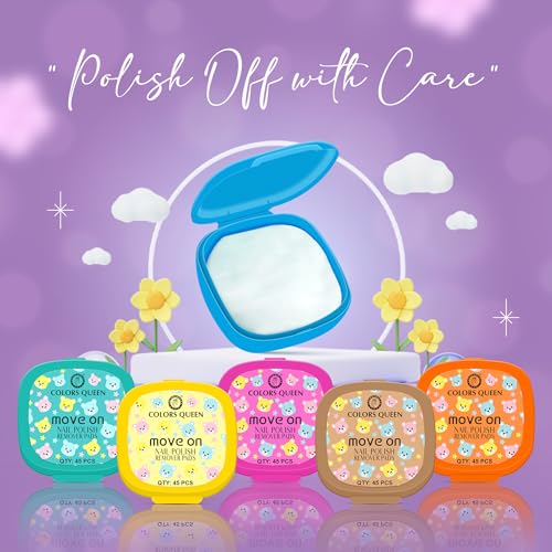 Image of Colors Queen Move On Nail Polish Removers Pads | Easy Application Nail Paint Remover Wipes | Keeps Nails Moisturized & Nourished | Alcohol & Aceton Free Nail Polish Remover Wipes (45 Wipes, Blue)