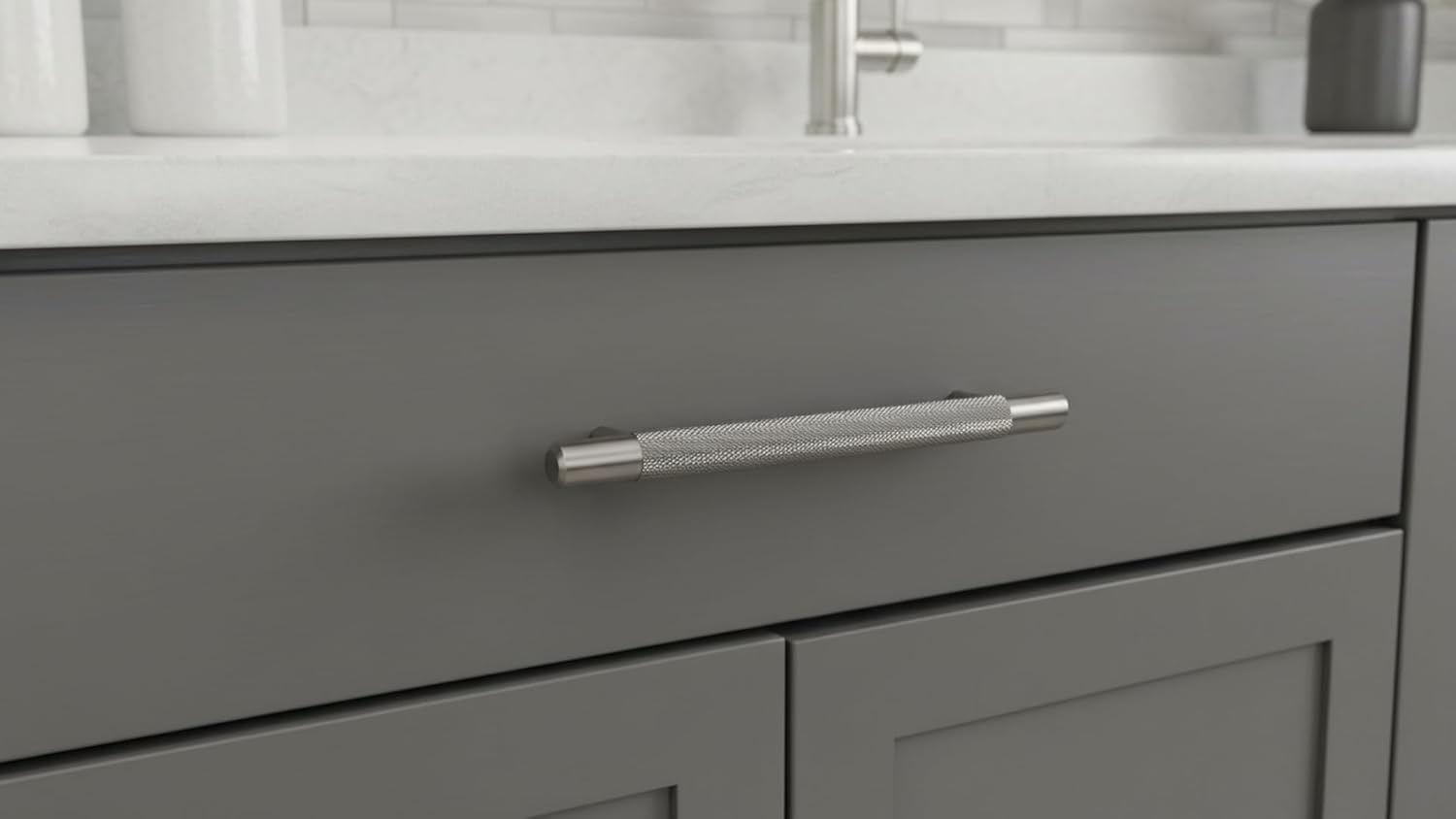 Alzassbg 10 Pack Satin Nickel Cabinet Pulls, 3 Inch(76mm) Hole Centers T Bar Knurled Kitchen Cabinet Handles for Cabinets AL3015SN