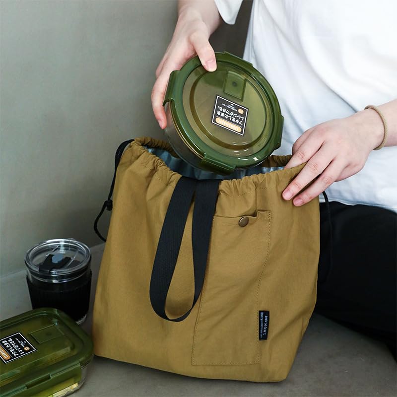 XINGNIAO Canvas Drawstring Lunch Bag Insulated Lunch Tote Japanese Style Bento Tote Bag Reusable Lunch Bag with Handle and Drawstring - Image 4