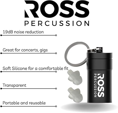 Miniatura 5 de ROSS Percussion Músico Tapones para los oídos Conciertos, Música, DJ's, Negro