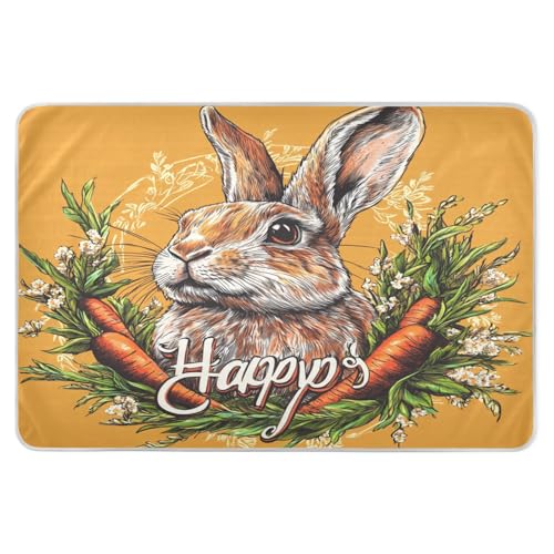 Extra Large Resuable Baby Bed Pad Water Resistant Crib Pee Mattress Pad Machine Washable Travel Mattress for Children Adults Pets 52x34in Carrot Bunny Rabbit Happy Easter