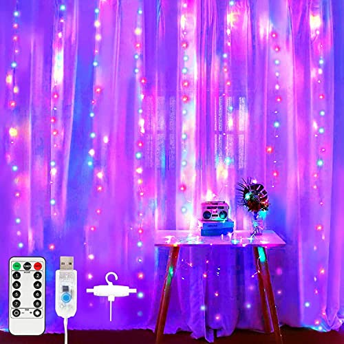 Desidiya 8 Modes Curtain Strip Lights 300 LEDs 10 Fairy Light 3Mtr Each Indoor/Outdoor Decoration with Remote and USB Power Supply (Red Green Blue)