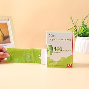 USBOO Disposable Diaper Bags, 12 Rolls / 180 Bags, Green