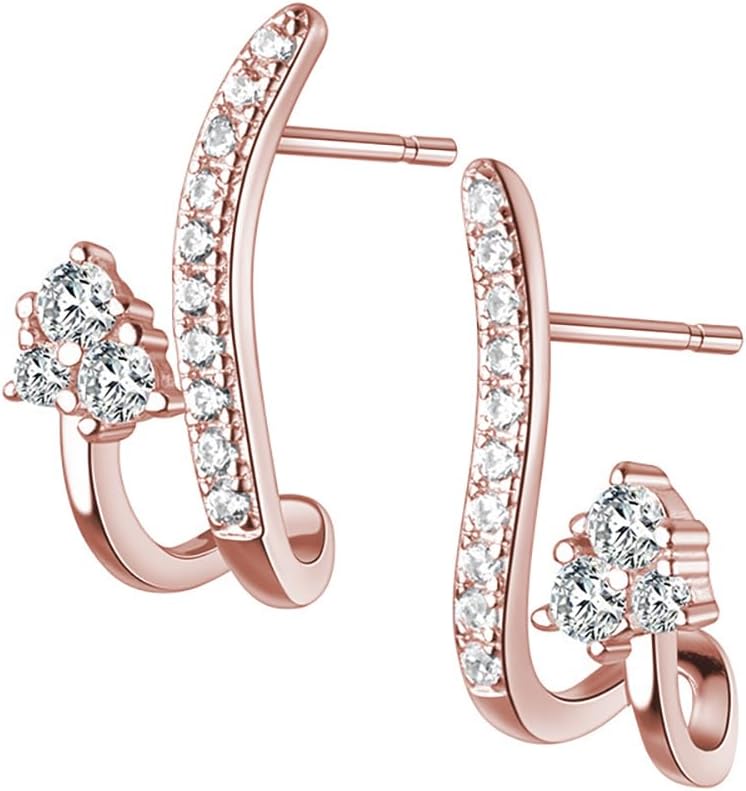 Reffeer Solid 925 Sterling Silver CZ Crawler Earrings Cuff for Women Teens CZ Wrap Stud Earrings Hypoallergenic