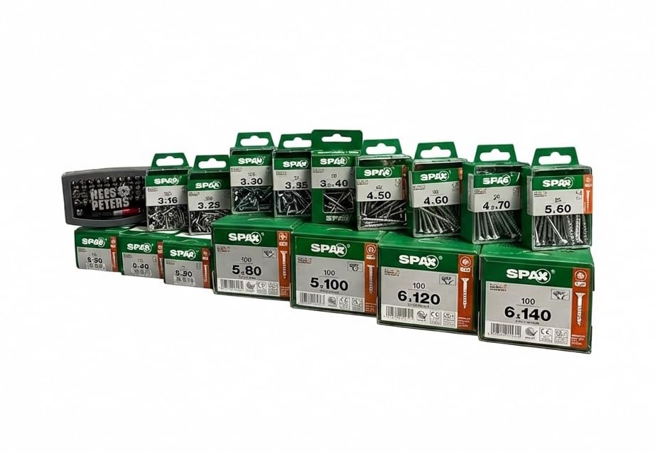 SPAX Schraubenset Heimwerker – 1240 T-Star Plus WIROX Schrauben T20/T30 – Teilgewinde – Größenmix 3x16 bis 6x140 mm – rostschutzbeschichtet – im praktischen Set mit exklusivem Bitset