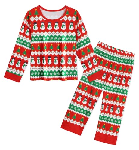 WonderBabe Christmas Pajamas Set Kids Long Sleeve Pj Christmas Party Sleepwear Toddler Girl Santa Tree Print 2 Piece Jammies size 6-7 Red