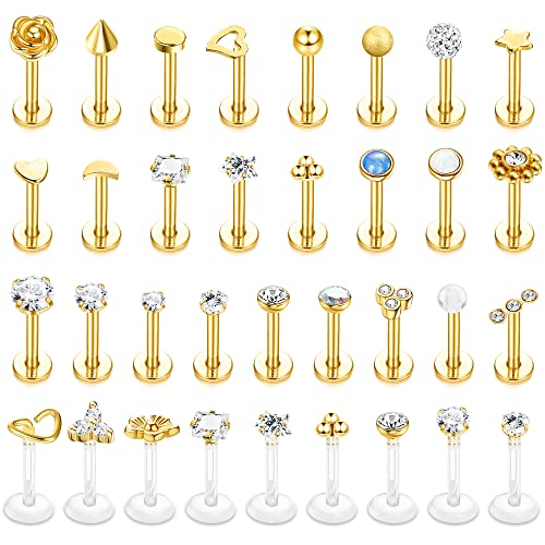 Sanfenly Lip Rings for Women Men 16G Medusa Labret Lip Piercing Jewelry 6MM 8MM Lip Ring Studs Silver Gold Black Rose Gold Tragus Helix Cartilage Earrings