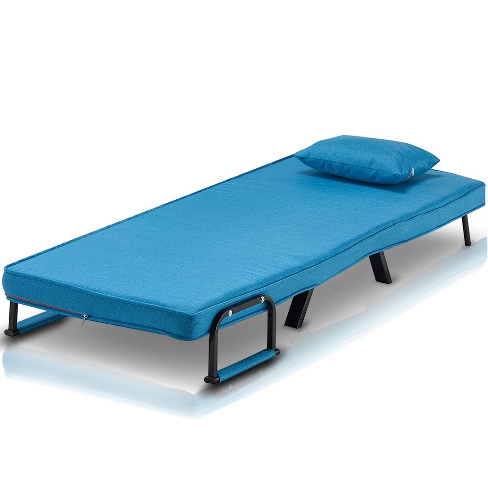 Shally Dogan Divano Letto Singolo Reclinabile 3 in 1, Poltrona Convertibile Chaise Lounge Seduta Imbottita Morbida, Copertura Sfoderabile Tessuto Traspirante, Poltroncina Relax Salvaspazio (Blu)