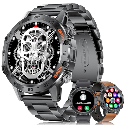 FEELNEVER Reloj inteligente militar para hombre, compatible con llamadas de voz Bluetooth, teléfono Android iOS, reloj inteligente HD de 1.38 pulgadas con monitor de sueño de presión cardíaca, más de
