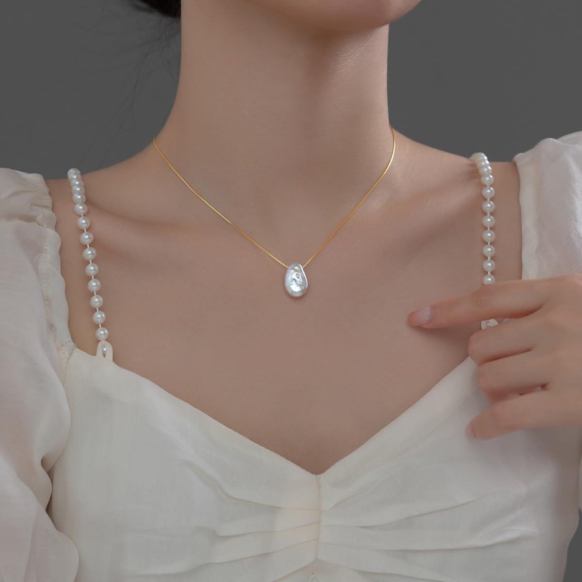 Baroque Pearl Necklace for Women Irregular Pearl Necklace Pendant mother of pearl necklace Gold Vintage Pearl Handmade Jewelry Gift for wedding Birthday Gifts for Women Girls - Image 2