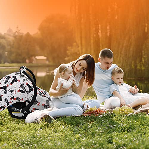Image of Dear Baby Gear - Baby Car Seat Canopy - Infant Car Seats Covers - Carseat Canopies for Boys and Girls - Toddler Carseat Cover with Snap Opening (Black and Red Chickens /Gray Dot 40 inchx30 inch)