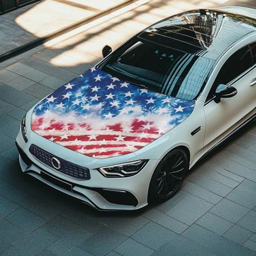Image of American Flag Design Car Hood Cover Protector for SUV Sedans Trucks, Elastic Polyester Waterproof Sun-Proof Auto Hood Flag Patriotic Decorative Car Accessories