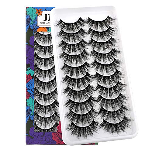 JIMIRE 10 Pairs False Eyelashes Natural Lashes Fluffy 3D Volume Eyelashes Pack