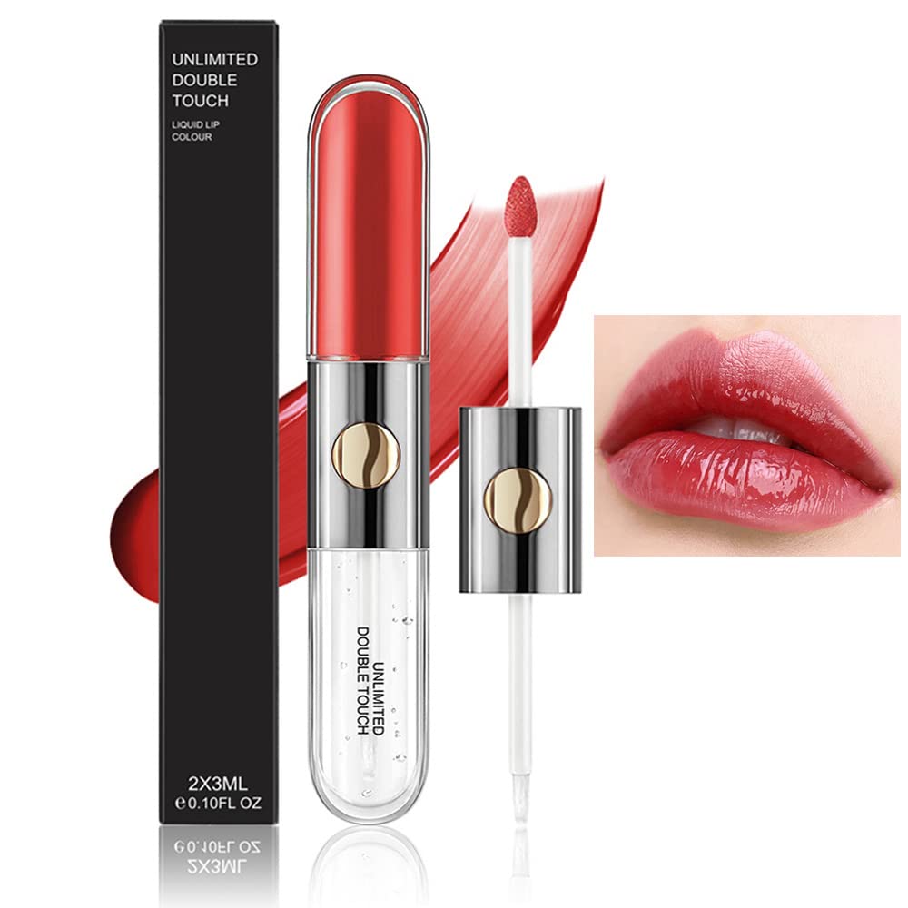 Double Head Matte Lipstick - Matte Lqiuid Lipstick Lip Gloss Moisturizing Nutritious Lip Gloss Set, No-transfer base colour (108#)