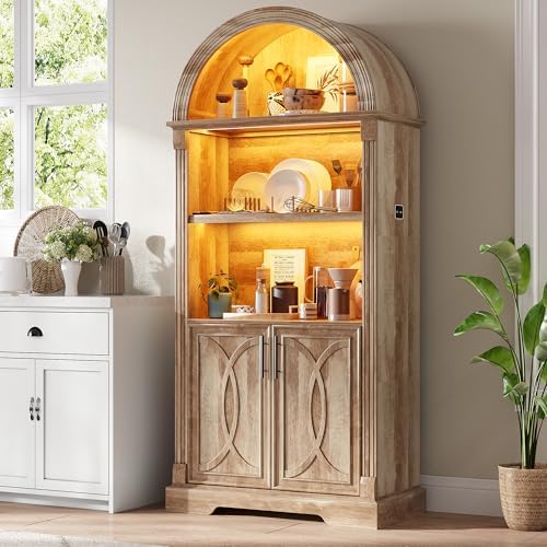 Vlsrka 71" Tall Arched Kitchen Pantry Cabinets, Wood Kitchen Stor...