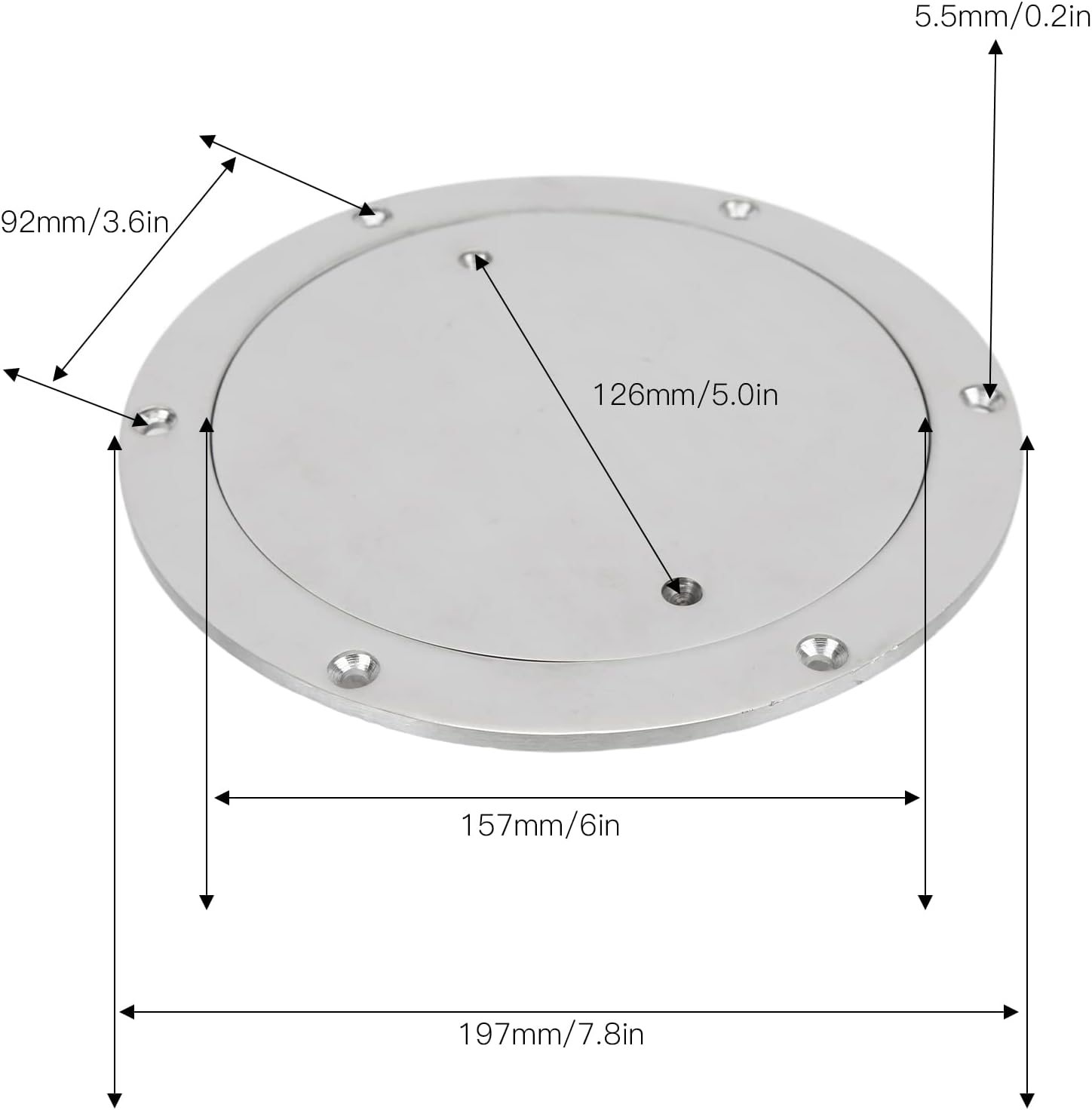 Deck Plate, Hatch Cover, 6in Round Deck Lid, Stainless Steel, Waterproof Anti Slip Inspection Hatch, Detachable Cover, Marine, RV, Boat