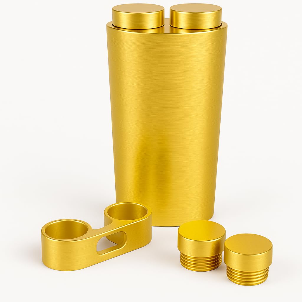 3D printed Universal Pen storage Tube +Finger Grip Adapter Dual-Chamber Twist-Cap Case Holds Pen, Spare Tips & Wipes Ergonomic Handling Aid | Pen NOT Included (gold/yellow) - Image 2