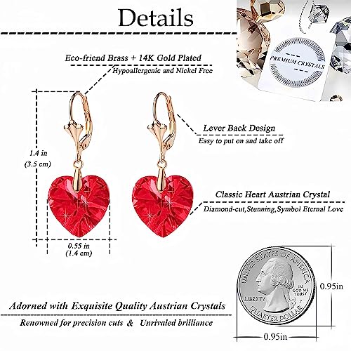 Austrian Crystal Heart Drop Leverback Earrings for Women Fashion Dangle Earring 14K Rose Gold Plated Hypoallergenic Jewelry4