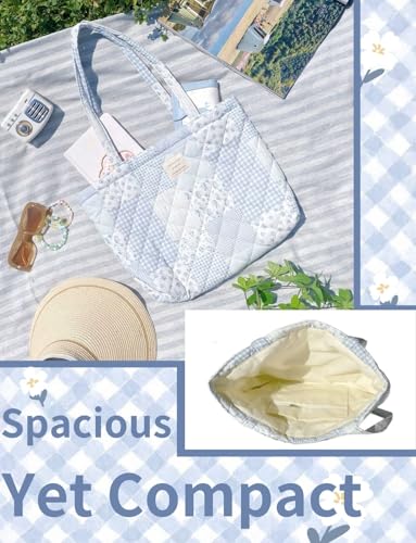 Bolso tote acolchado y floral para mujer, de algodón, tamaño mediano miniatura 5