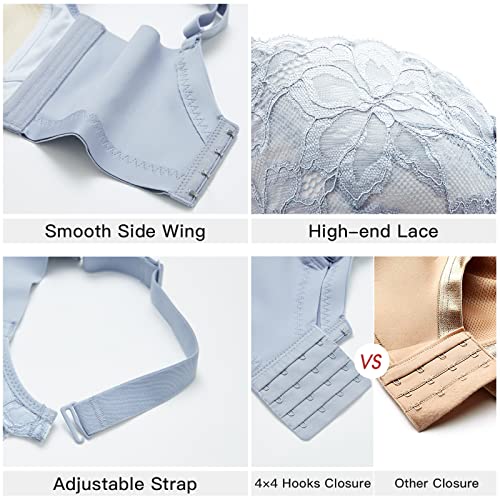 Bras For Women No Underwire, Minimizer Bras For Women Full Coverage, Wireless Bra For Women Support, Lightly Lined Lace Womens Bras With Thin Latex Inner Cushion, Blue 36Ddd #TOP4