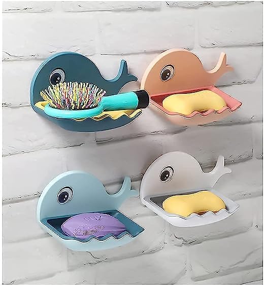 Image of Soap Stand Holder for Bathroom Kitchen Sink Magic Stickers Wall Mounted (Pack of 2 Pcs) Soap Dish Holder, Fish Design Random Color