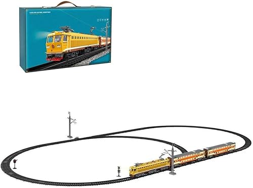 SS7C - Juego de tren eléctrico de aleación de metal con vagones de pasajeros y pista larga, modelo de tren de vapor vintage con luces y efectos de