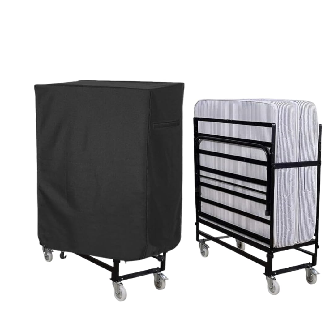 edrak® rollway foldable metal single bed cover | lockable bed with 6inch mattress dustproof cover | drawstring handle | (black)