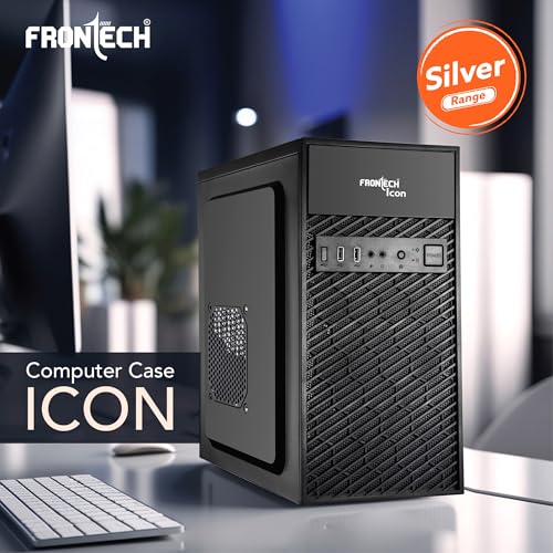 Image of FRONTECH ICON Silver Computer Cabinet | Home & Office Use | Silver Range | Enhanced Airflow Design | Dual Front USB & Audio Ports | Rear-Mounted SMPS | ATX /Micro-ATX Motherboard Support (FT-4371)